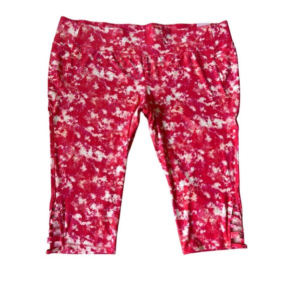 NEW LIVI High Rise Wicking Capri Legging Strappy Hem Tie Dye 34 36 Pink Red - Picture 3 of 12